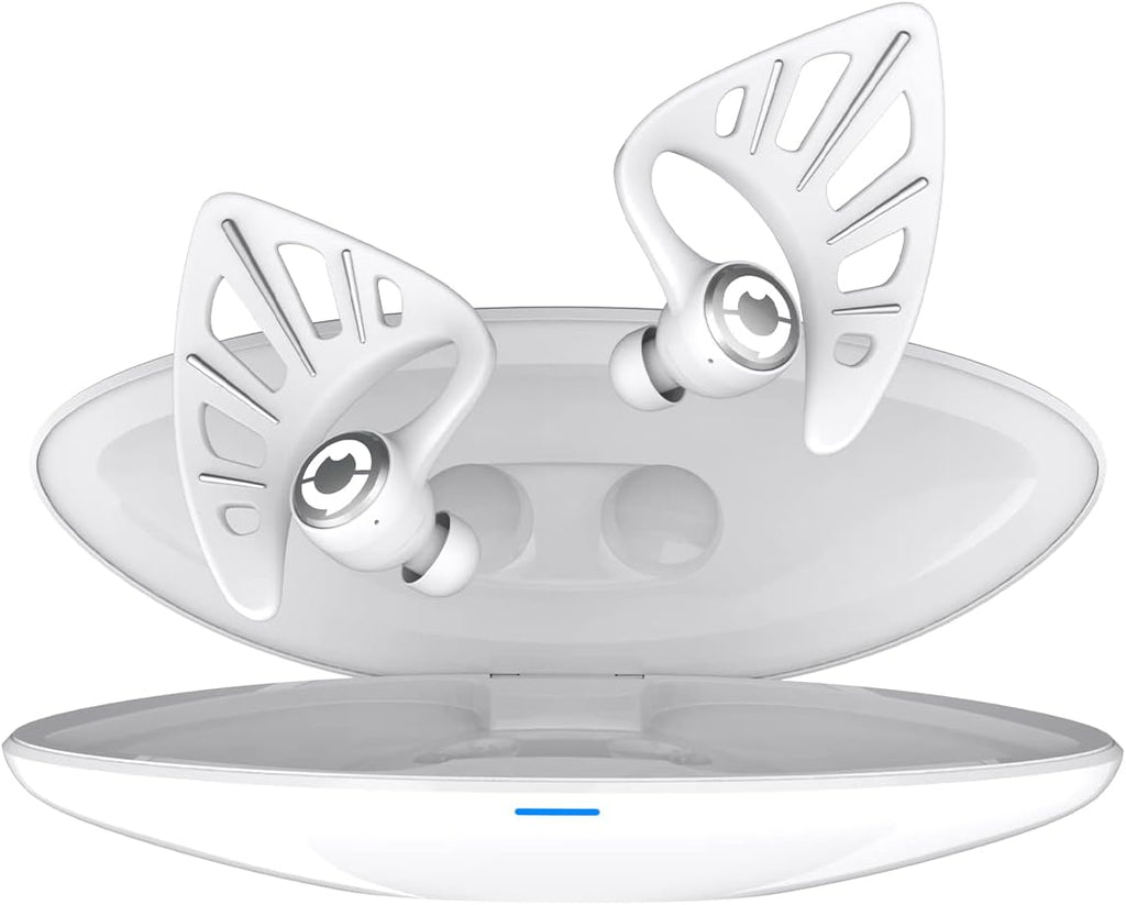 Yowu Elf Ear Headphones, Wireless 5.0 Earphones, 10 Colors RGB Effects with App Control, Dual Microphone Noise Reduction, IPX4 Water Resistant, Elf in-Ear Earbuds with Charging Case -White