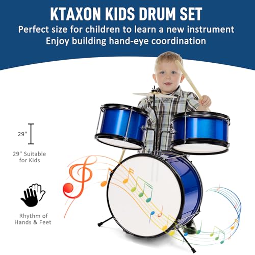 Ktaxon 3-Piece Kids Drum Set with Throne Stool, Pedal & Drumsticks, Black L8657