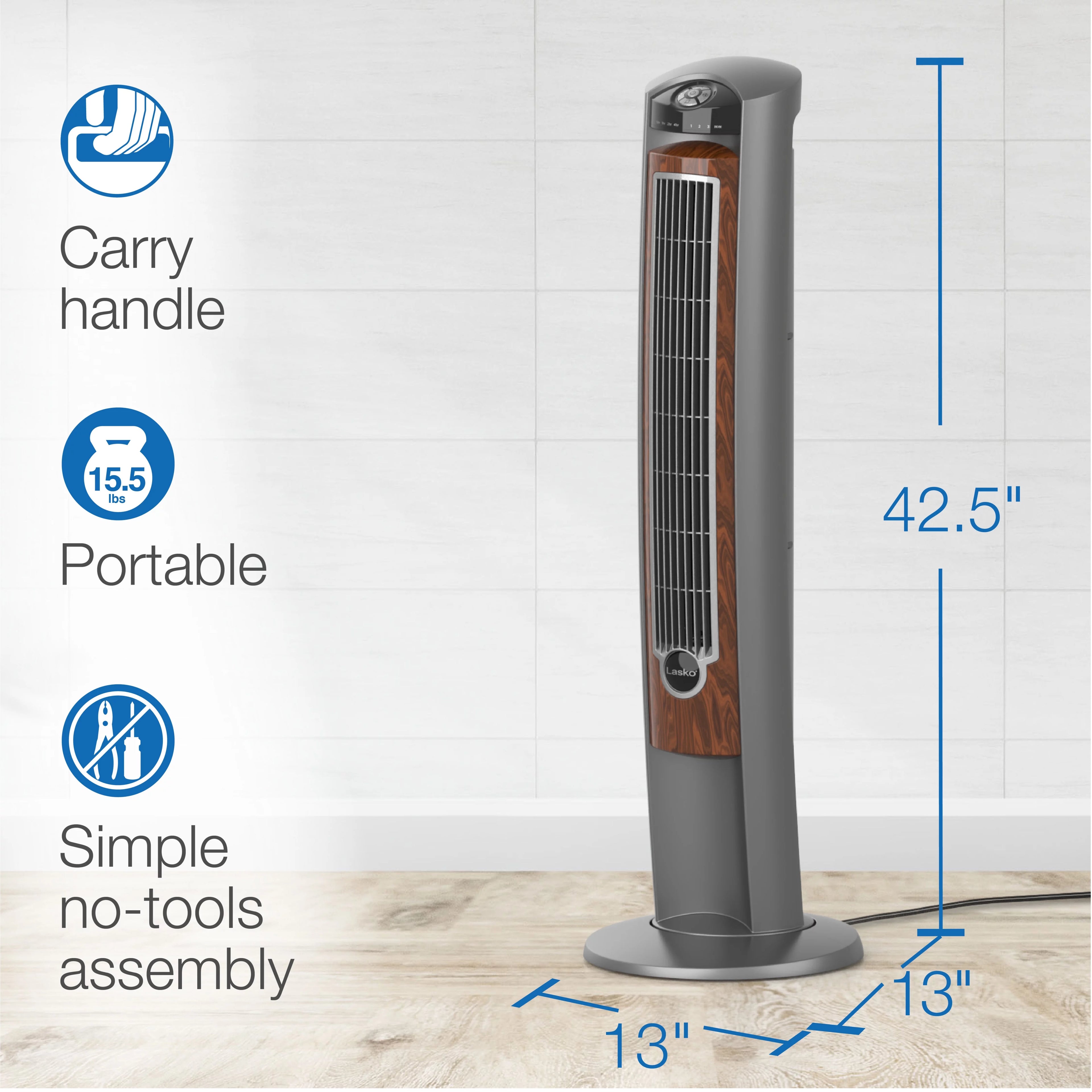 Lasko 42 Wind Curve Tower Fan with Ionizer and Remote, Gray/Woodgrain C6204