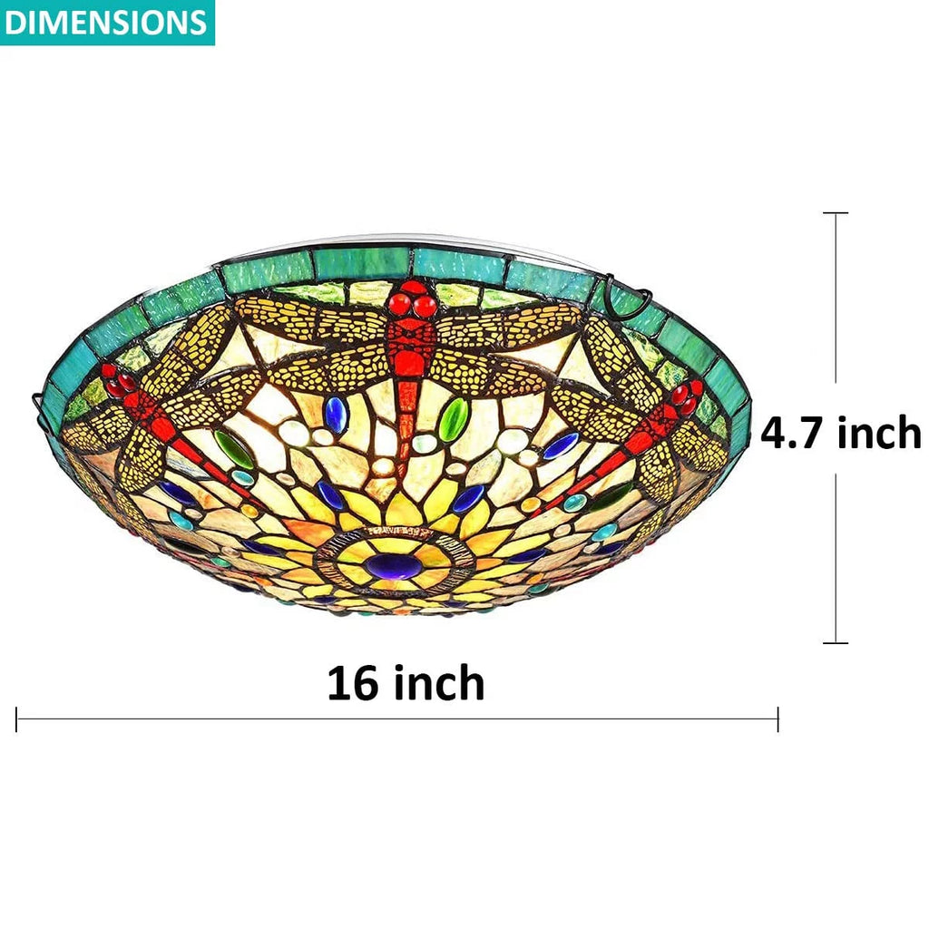 Tiffany Red Dragonfly Stained Glass Flush Mount Ceiling Light L1781