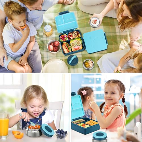 Bento Lunch Box Set for Kids with Soup Thermo, Leak-Proof, 4 Compartment, Black W97698