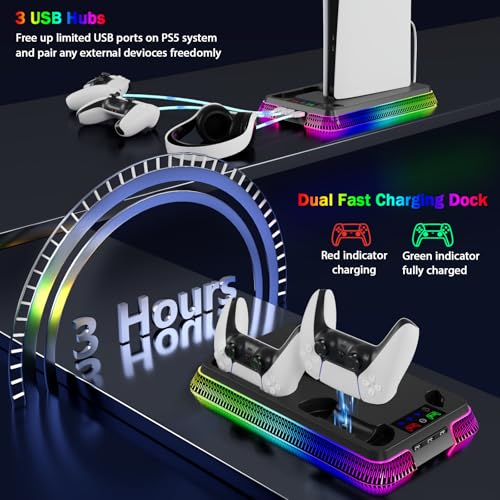 PS5 Stand and Cooling Station with LED Controller Charger for PlayStation 5 X4200