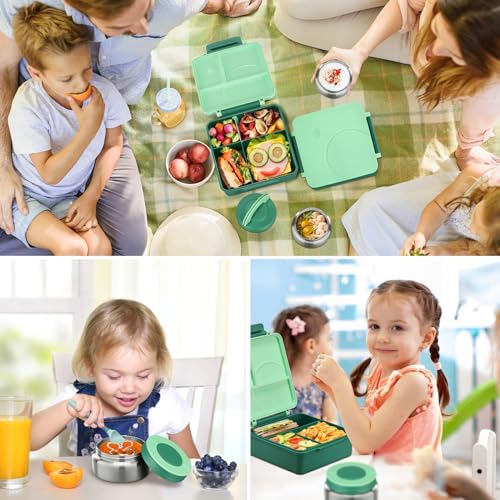 Bento Lunch Box Set for Kids with Soup Thermo, Leak-Proof, 4 Compartment, Black W97698