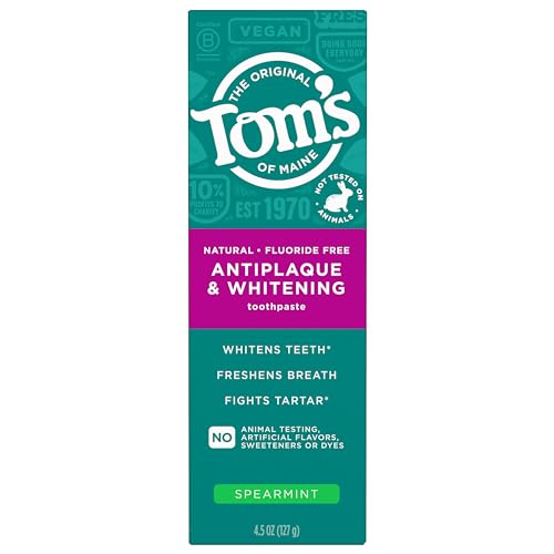 Tom's of Maine Fluoride-Free Antiplaque & Whitening Toothpaste, Peppermint, 5.5 oz, 2-Pack U812