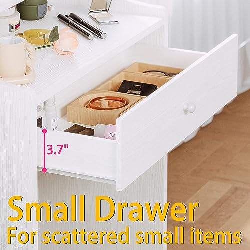 LIKIMIO Small Makeup Vanity Desk with Mirror and Lights, White S9485