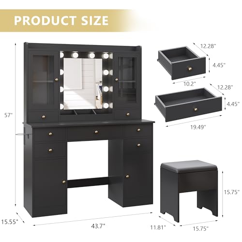 White Makeup Vanity Desk with Mirror, Lights, Storage Drawers & Chair D627