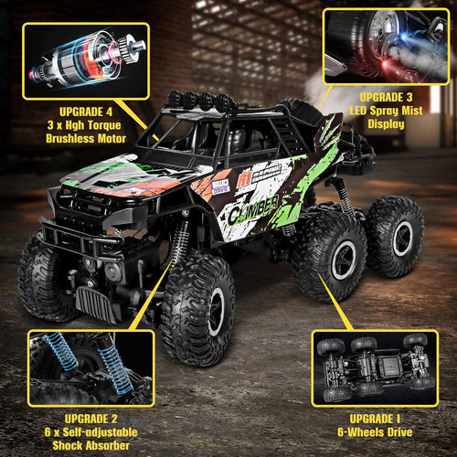 1/10 Scale RC Monster Truck 2.4Ghz 6x6 Off-Road with LED Mist Spray, Pack of 2 F670247