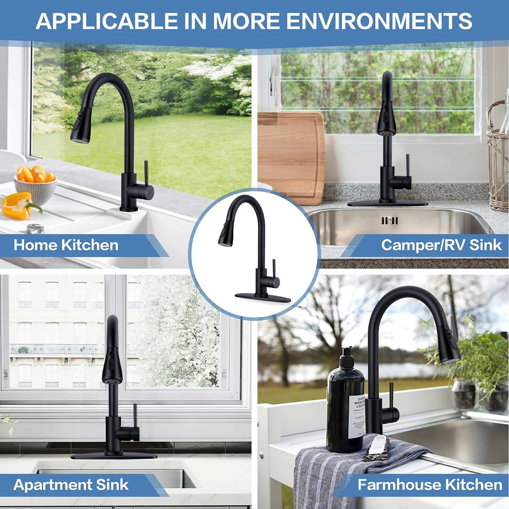 Vesteel Kitchen Sink Faucet with Pull Down Sprayer, Matte Black, Single Handle A936