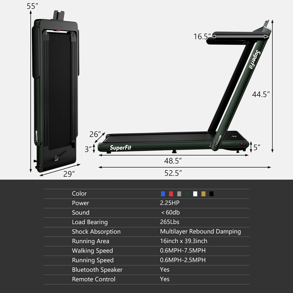 SuperFit 2 in 1 Folding Treadmill with APP Control Speaker Black D991