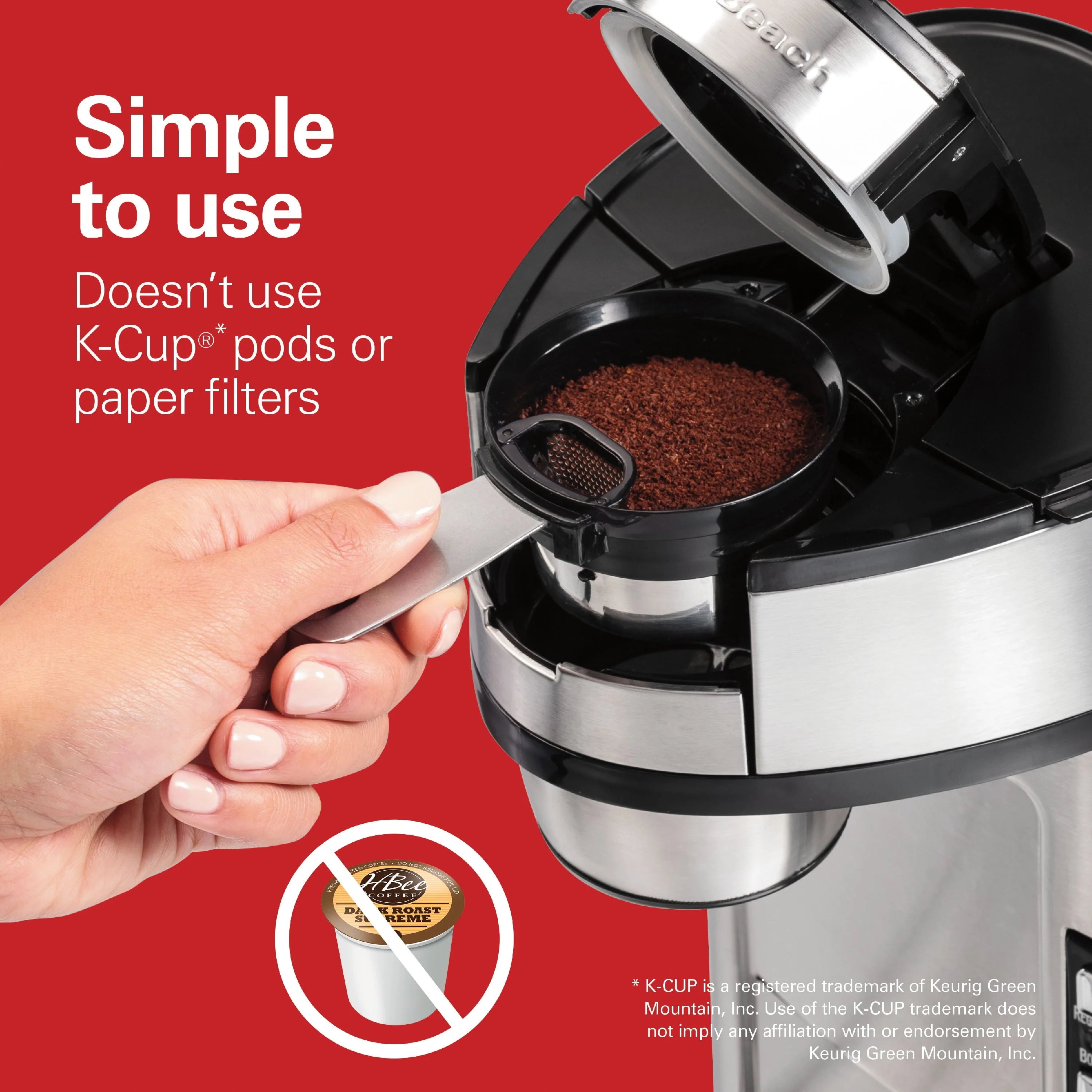 Hamilton Beach The Scoop Single-Serve Coffee Maker, 14 oz., Stainless Steel B6362