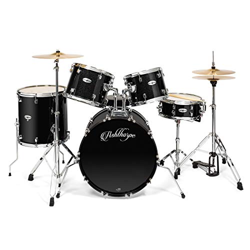 Ashthorpe 5-Piece Full Size Adult Drum Set with Remo Heads & Brass Cymbals M4400