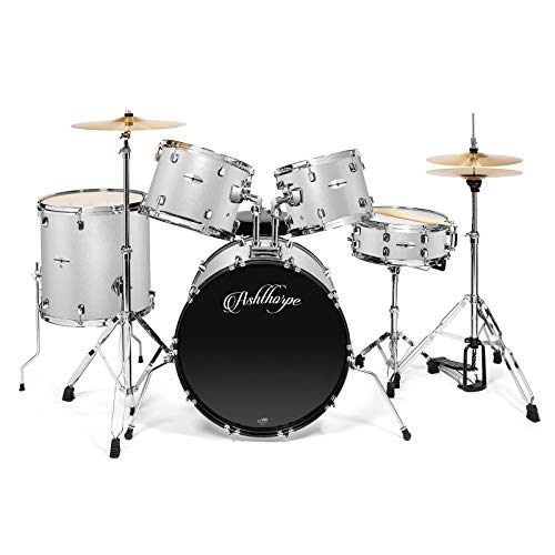 Ashthorpe 5-Piece Full Size Adult Drum Set with Remo Heads & Brass Cymbals M4400