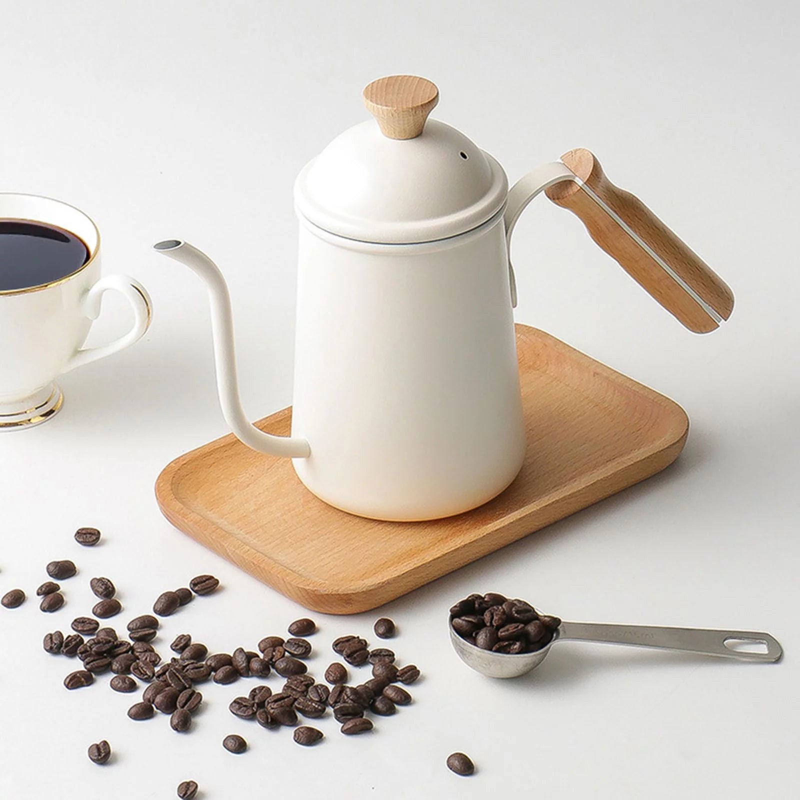 Stainless Steel Gooseneck Kettle Coffee Pot, Beige Y7155