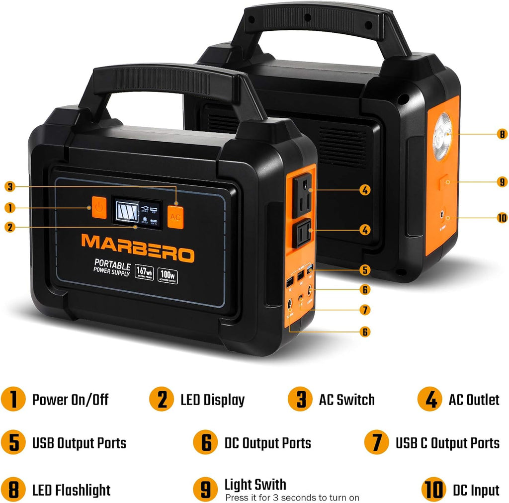 MARBERO 167Wh Portable Power Station 45000mAh Solar Generator J80808