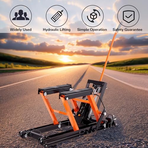 Steel Hydraulic Motorcycle Jack Stand, 1500 LBS Scissor Lift with 4 Wheels X495711