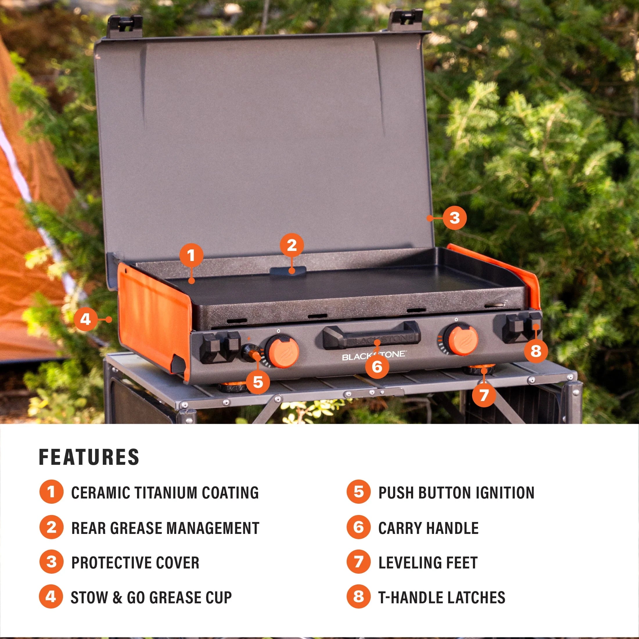 Blackstone Adventure Ready 20"x14" 2-Burner Propane Camping Griddle with Latching Hood J72109