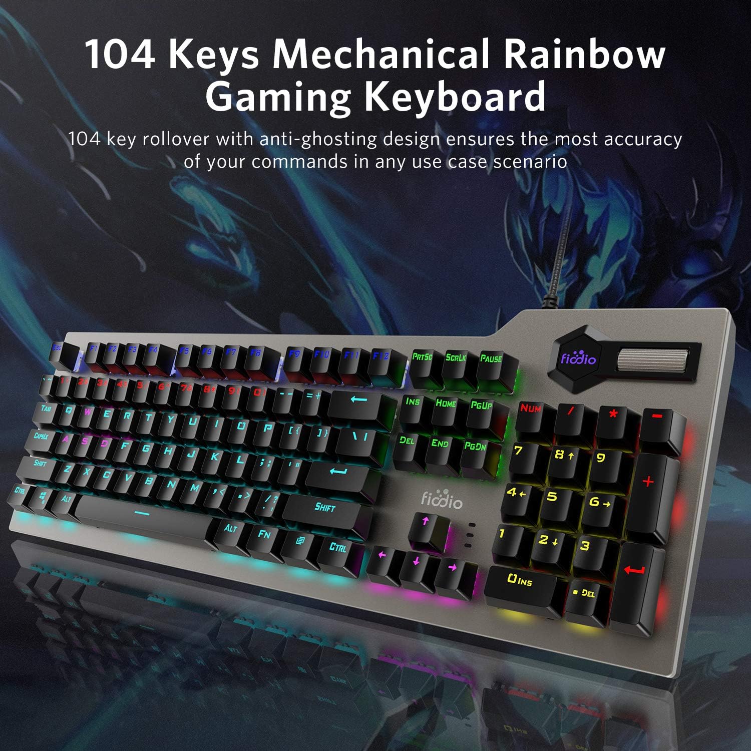Fiodio Mechanical Gaming Keyboard Wired RGB Rainbow Backlit Blue Switches Ergonomic for Desktop PC, 2 Pack U572