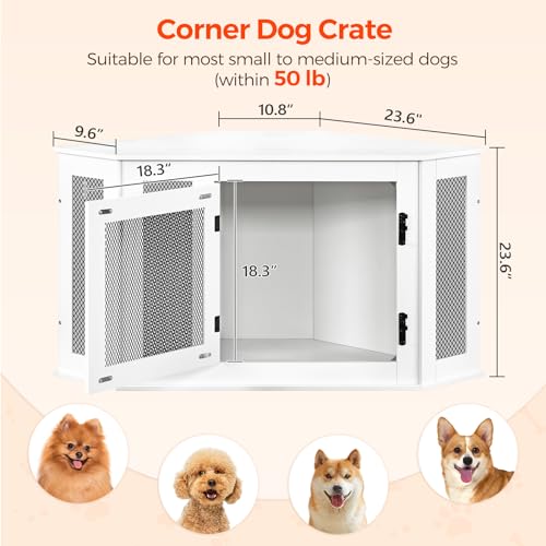 Corner Dog Crate Furniture Wooden Kennel End Table for Small Medium Dogs Greige and Black V3428