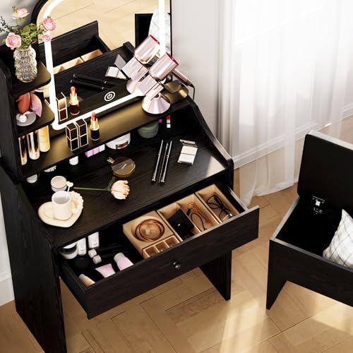 LIKIMIO Small Makeup Vanity Desk with Mirror and Lights, White S9485