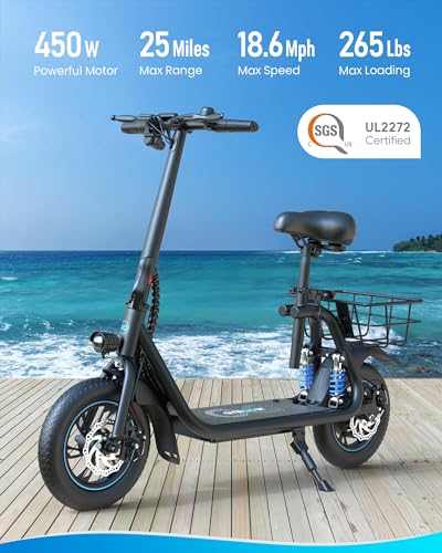 Gyroor C1 PRO 450W Electric Scooter for Adults, 25 Miles Range, 12" Wheels, Black O96328
