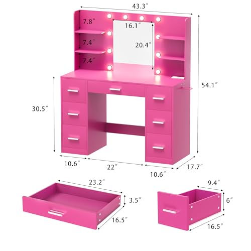 Furmax Vanity Desk with Mirror, LED Lights and Power Outlet, White O83814
