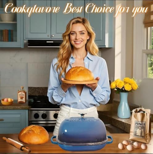 Cast Iron Dutch Oven 6 QT Bread Pan with Lid, Blue A278