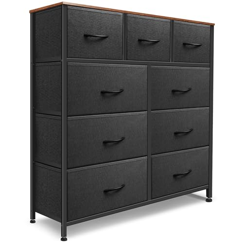 9 Drawer Dresser for Bedroom, Charcoal Black Fabric Storage Chest K84969