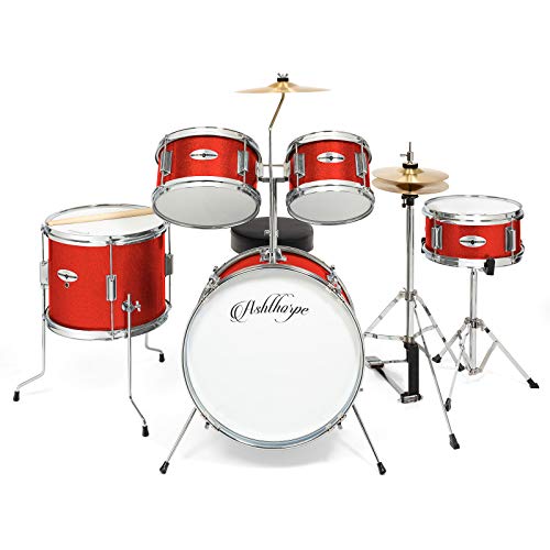 Ashthorpe 5-Piece Junior Drum Set with Brass Cymbals and Adjustable Throne L91179