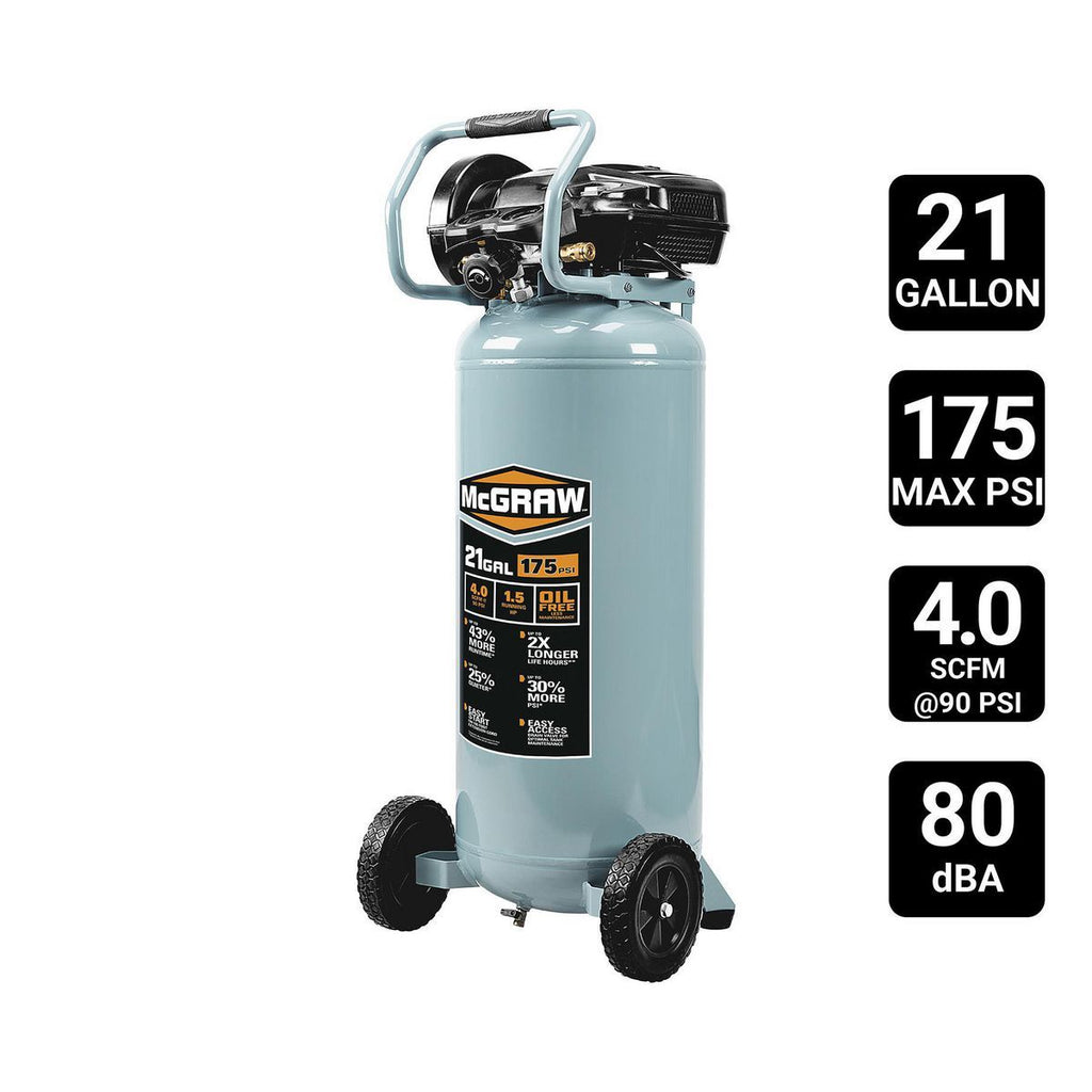 MCGRAW 21 Gallon, 175 PSI Oil-Free Vertical Shop/Auto Air Compressor