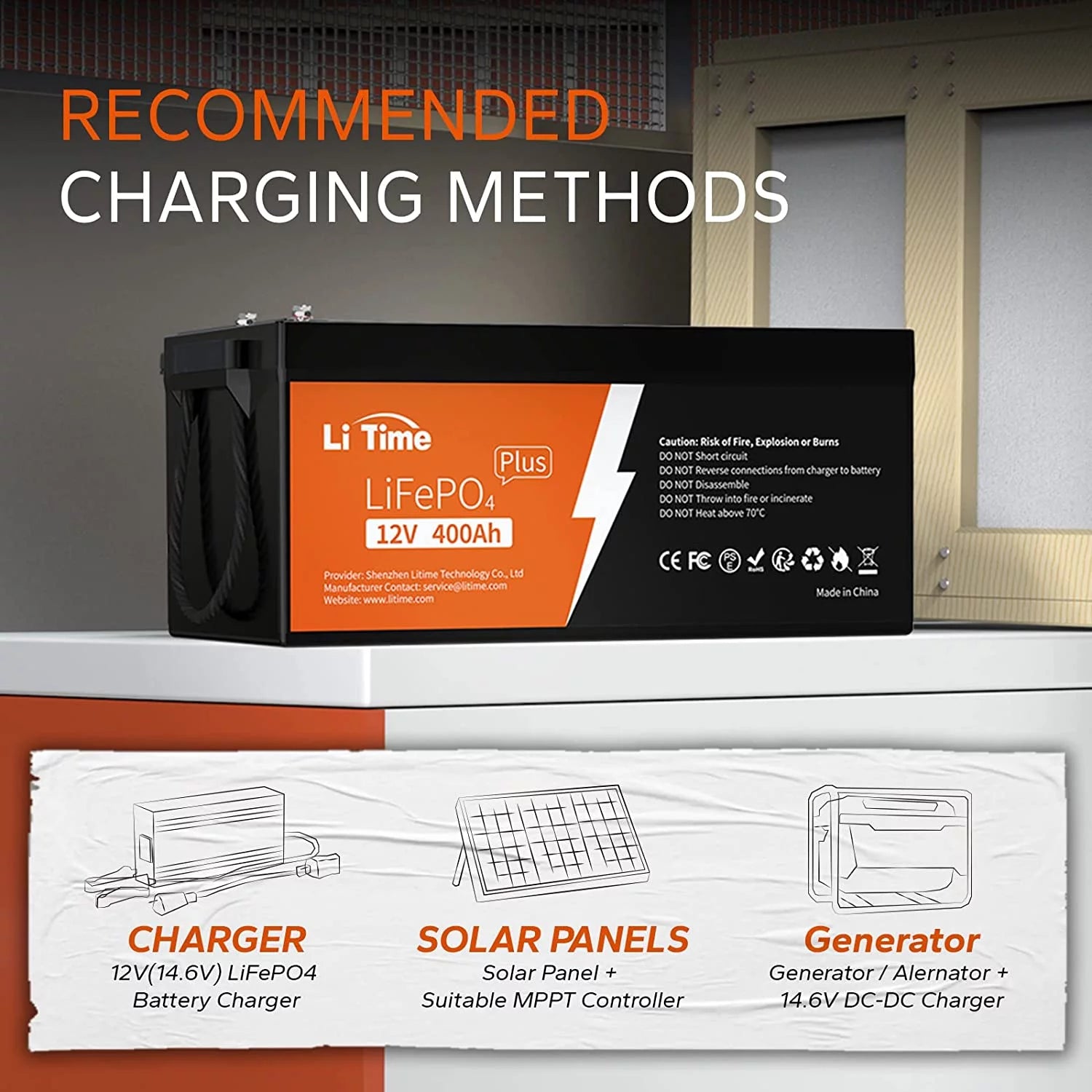 LiTime 12V 400Ah LiFePO4 Battery with 250A BMS for RV and Solar E935