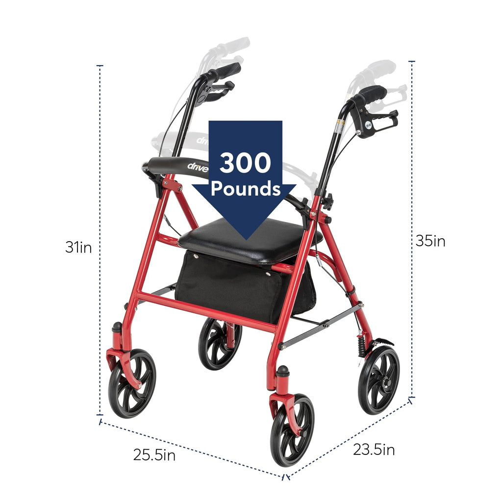 Drive Medical 10257RD-1 4-Wheel Rollator with 7.5 Casters, Red L541594