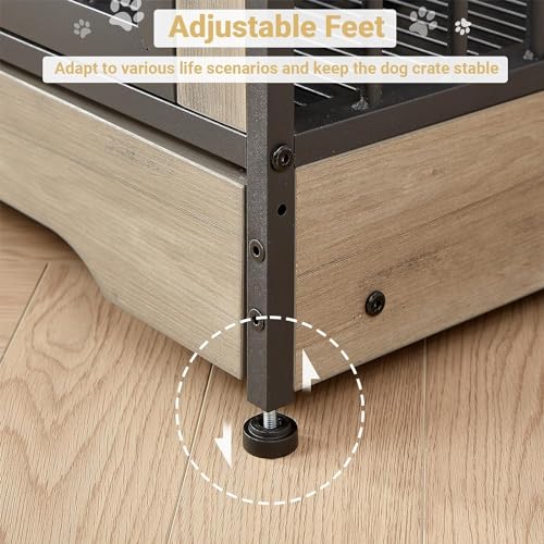 Rovibek 86" Stackable Dog Kennel Furniture with Removable Divider & 3 Doors, Rustic Brown I176