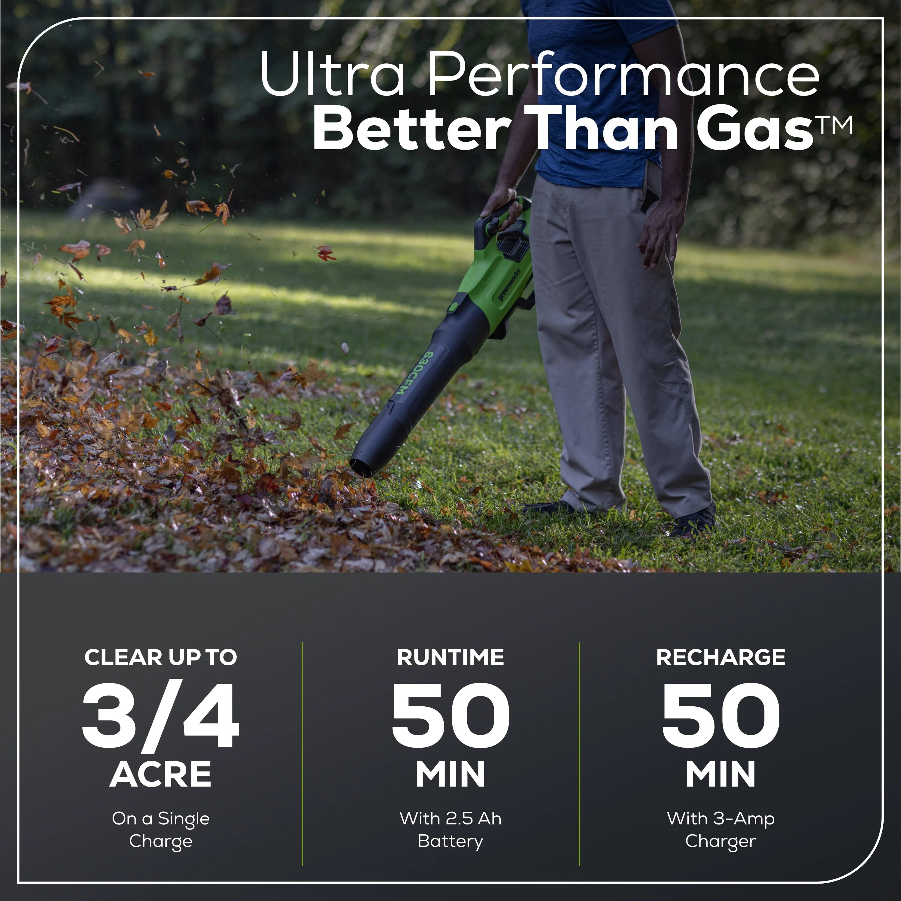 Greenworks 60V 630 CFM 170 MPH Leaf Blower with 2.5 Ah Battery & Charger N4416