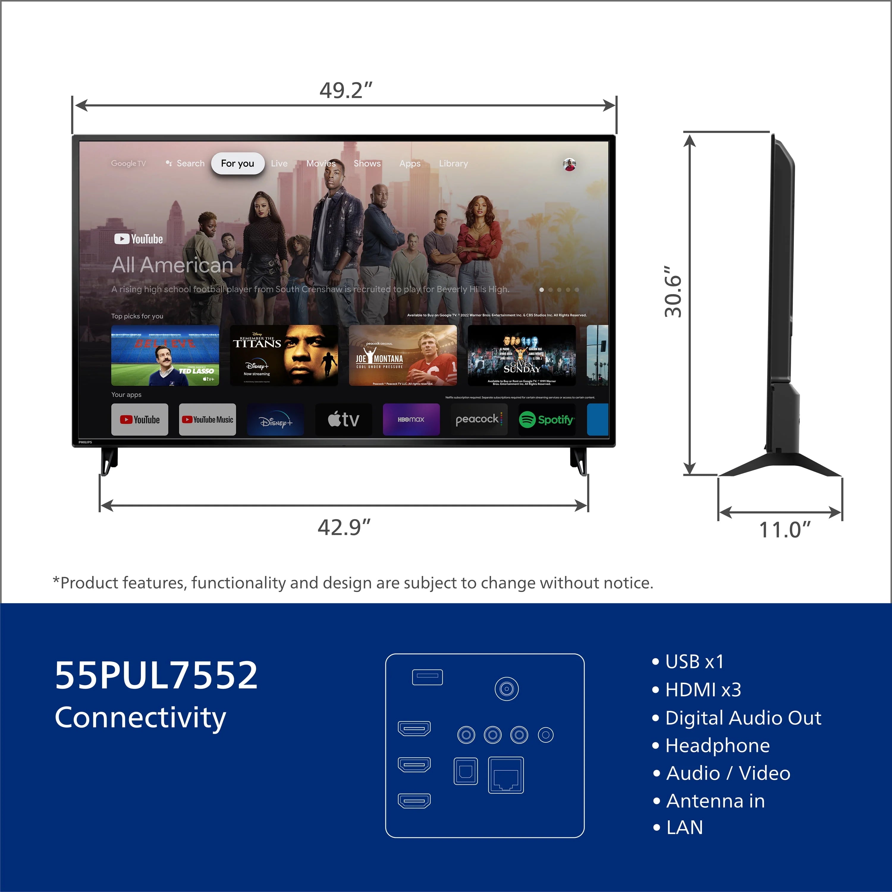 Philips 55" 4K Ultra HD Google Smart LED TV S282