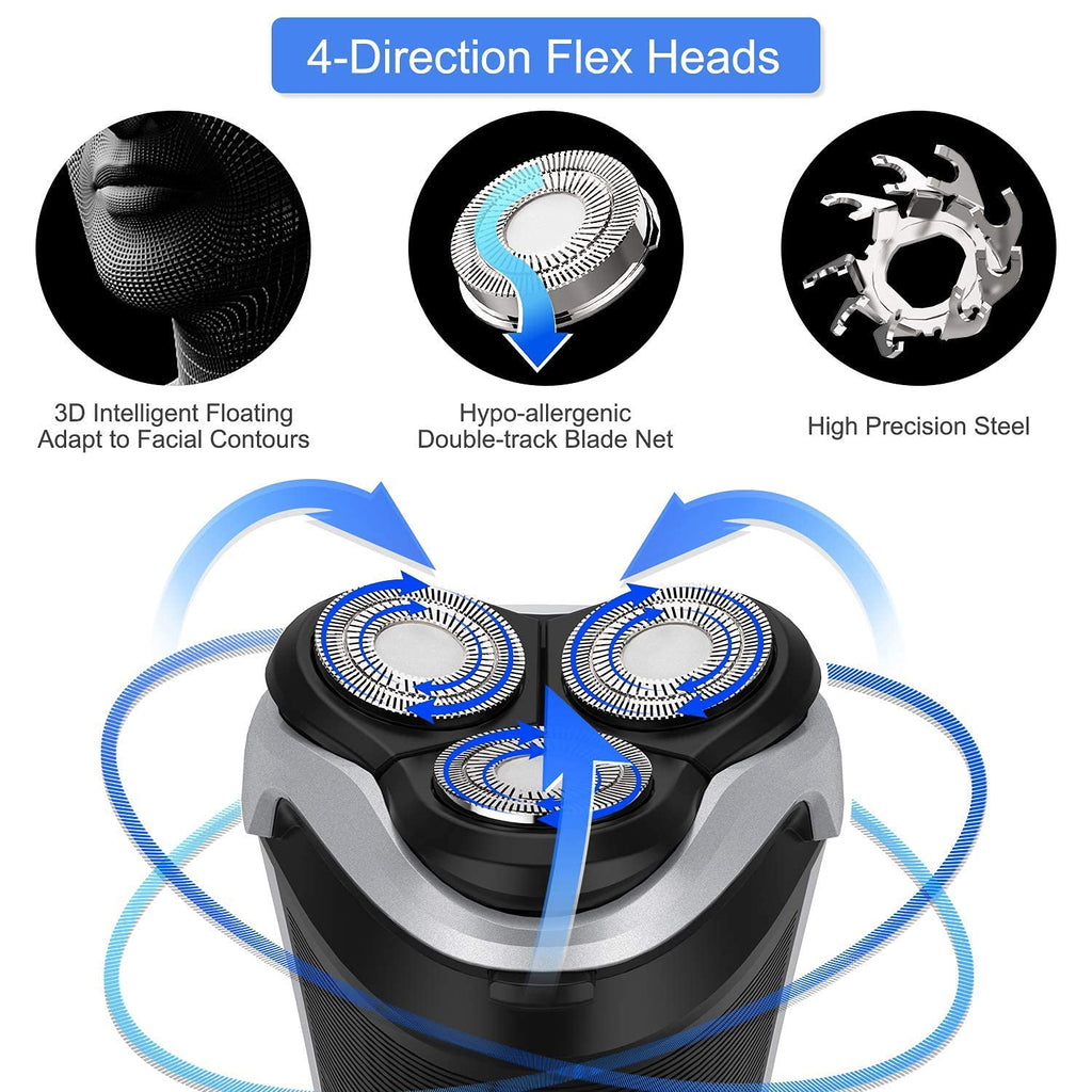 MAX-T Men's Electric Shaver Rechargeable 3D Rotary Razor with Pop-up Trimmer, Black, 2-Pack P7169