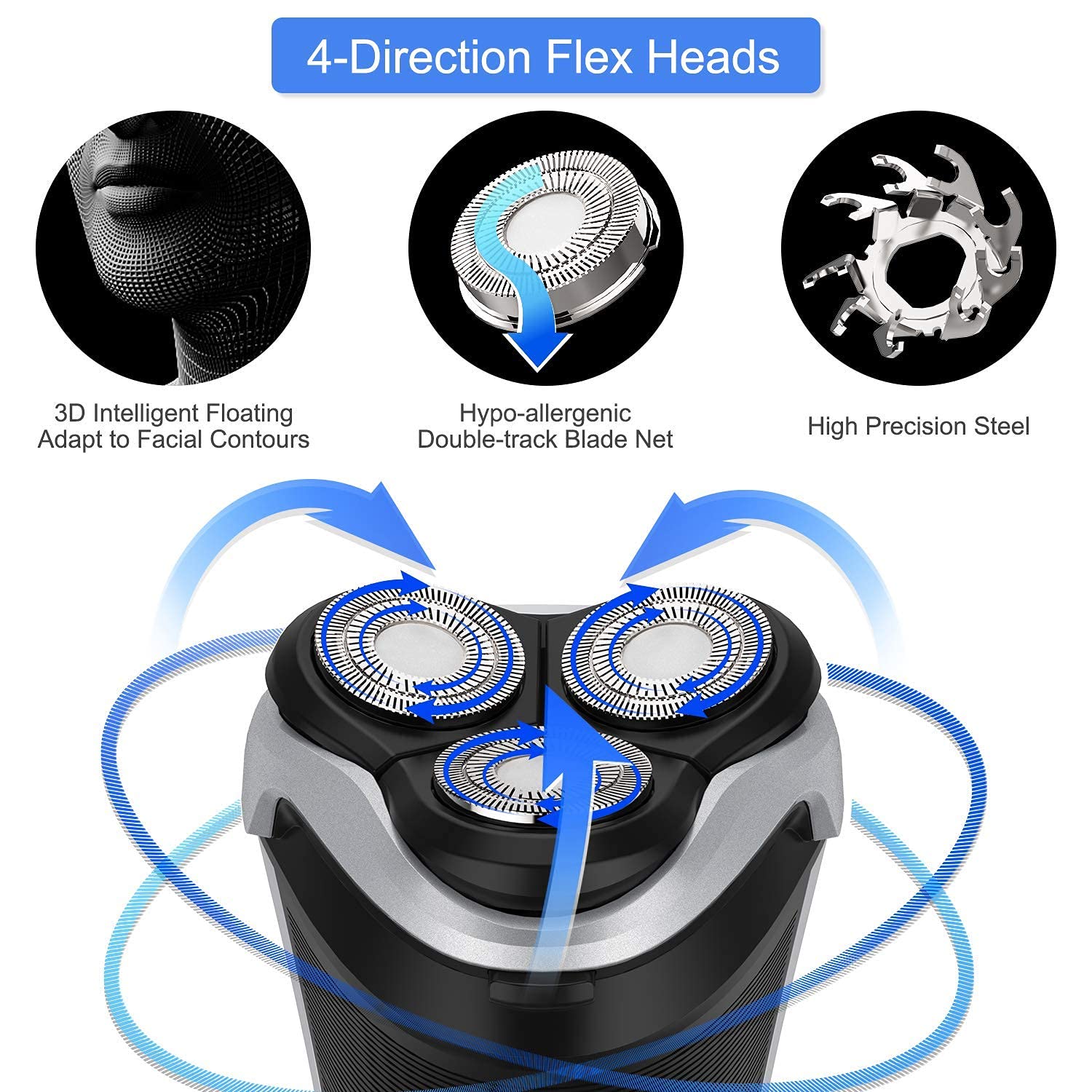 MAX-T Men's Electric Shaver Rechargeable 3D Rotary Razor with Pop-up Trimmer, Black, 2-Pack P7169