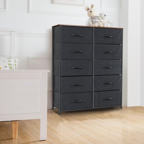 9 Drawer Dresser for Bedroom, Charcoal Black Fabric Storage Chest K84969