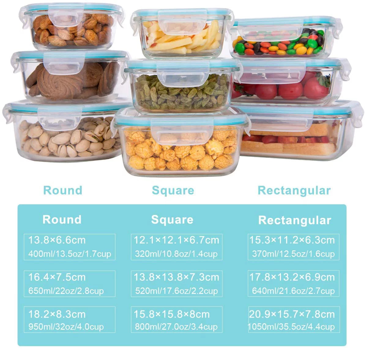 AILTEC Glass Food Storage Containers with Lids, 9-Pack U3511