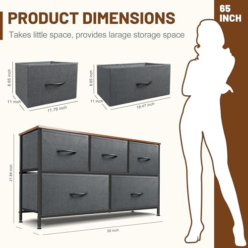 9 Drawer Dresser for Bedroom, Charcoal Black Fabric Storage Chest K84969