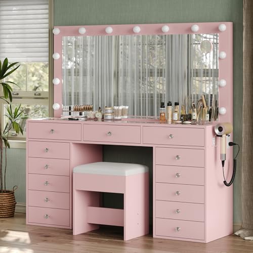 55" Vanity Desk with Charging Station and Lighted Mirror, Black Z765