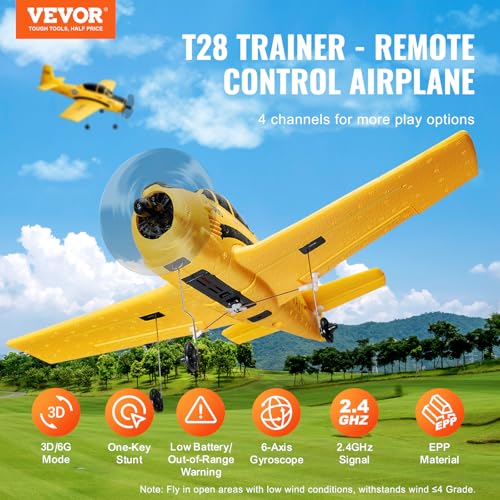 VEVOR RC Plane 2.4GHz 4 Channel T28 Trainer Aircraft with 6-Axis Gyro W54614