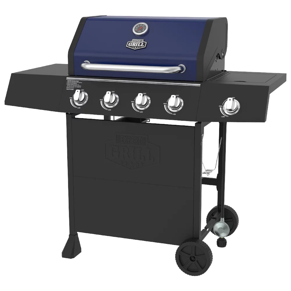 Expert Grill 4 Burner Propane Gas Grill with Side Burner, Blue L91857