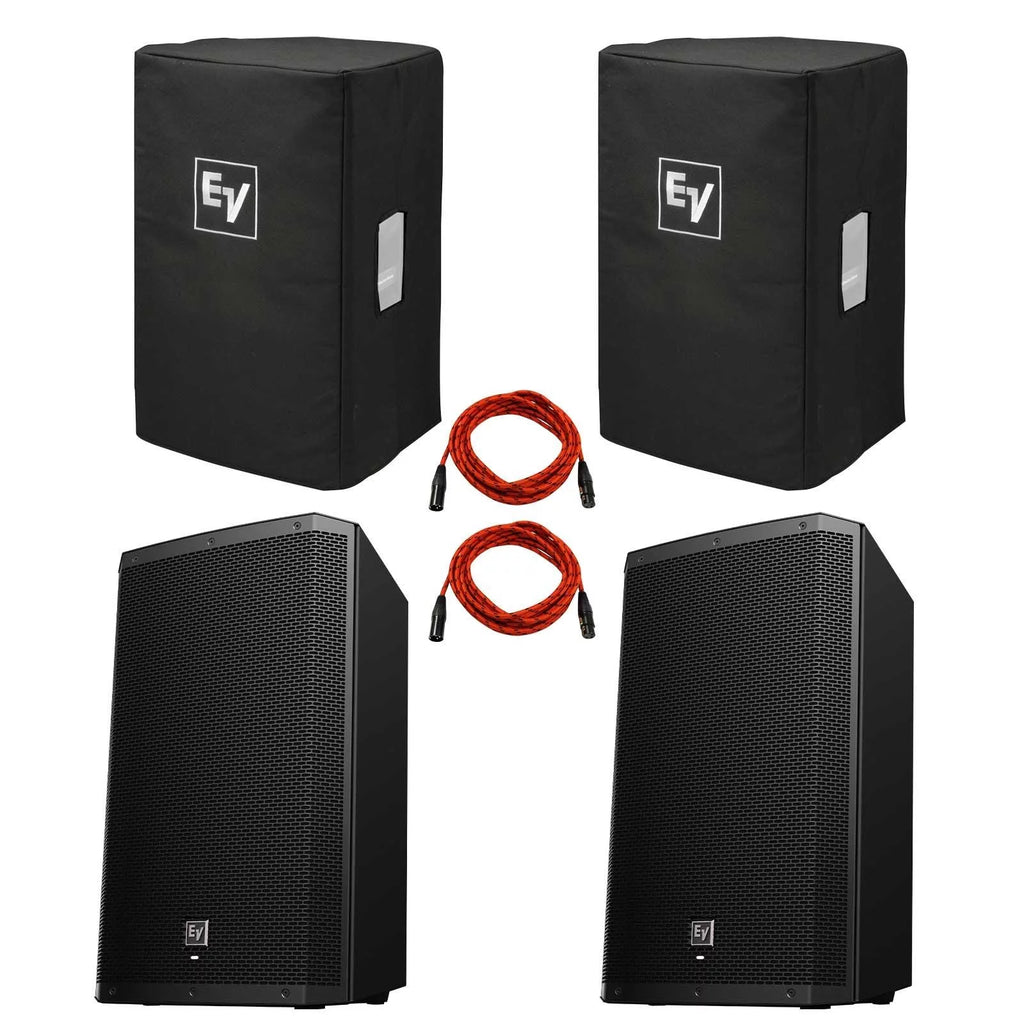 (2) Electro-Voice ZLX-15 BT 15" Powered BlueTooth Loudspeakers Packaged with Covers and Red XLR Connecting Cables
