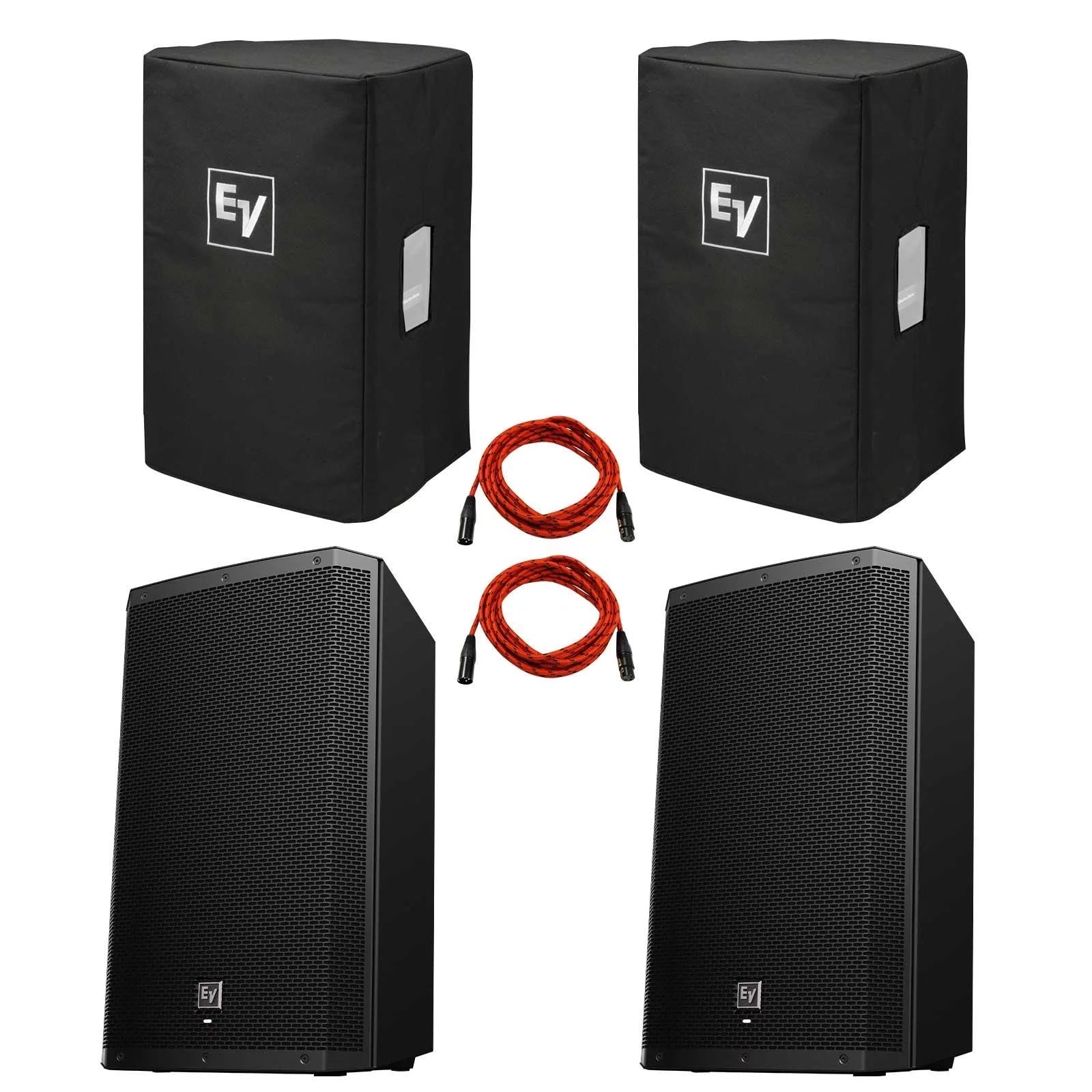 (2) Electro-Voice ZLX-15 BT 15" Powered BlueTooth Loudspeakers Packaged with Covers and Red XLR Connecting Cables