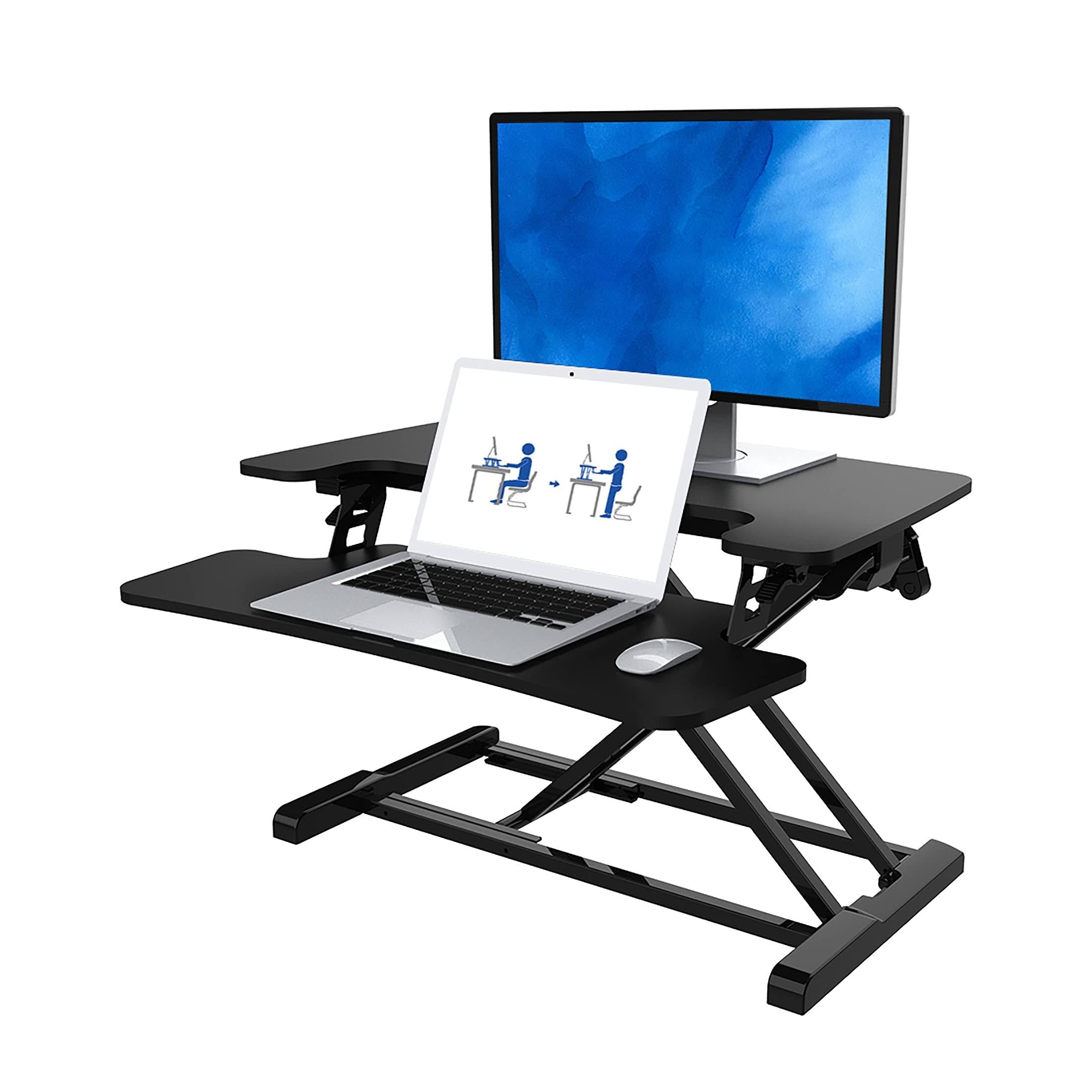 FlexiSpot Standing Desk Converter 28 inch Height Adjustable Stand Up Desk Riser, Black Home Office Desk with Deep Keyboard Tray