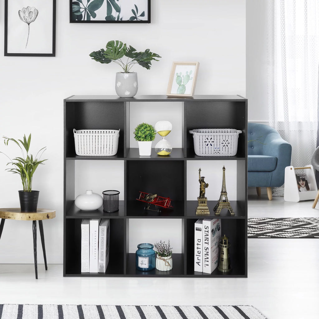 HomGarden 3-Tier 9 Cube Storage Organizer Wood Bookcase Cabinet Black A19933
