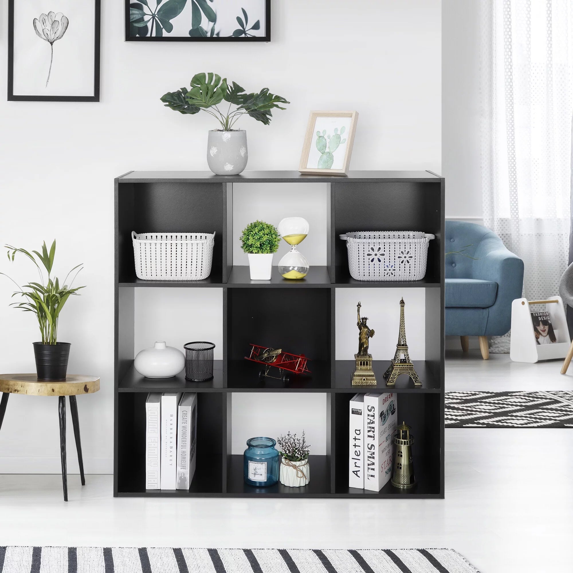 HomGarden 3-Tier 9 Cube Storage Organizer Wood Bookcase Cabinet Black A19933