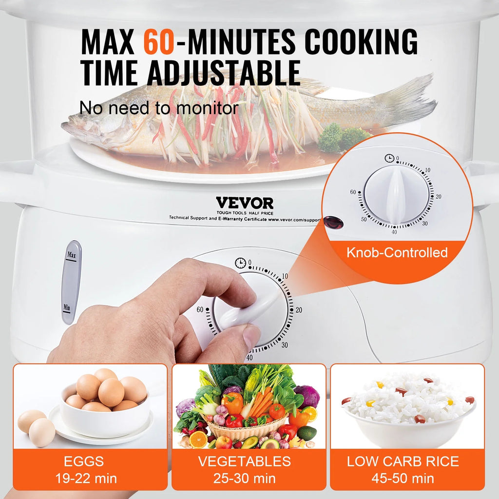 BENTISM 7.4Qt Electric Food Steamer 2-Tier with 60 Min Timer M21023