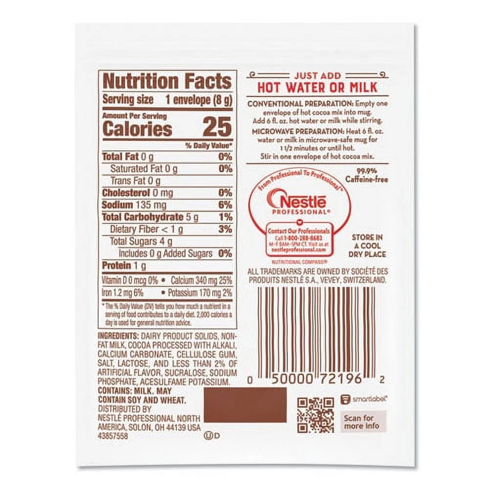 No-Sugar-Added Hot Cocoa Mix Envelopes, Rich Chocolate, 0.28 Oz Packet, 30/box, Bundle of 2 O165894