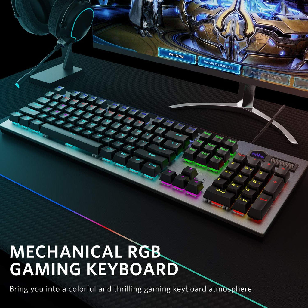 Fiodio Mechanical Gaming Keyboard Wired RGB Rainbow Backlit Blue Switches Ergonomic for Desktop PC, 2 Pack U572